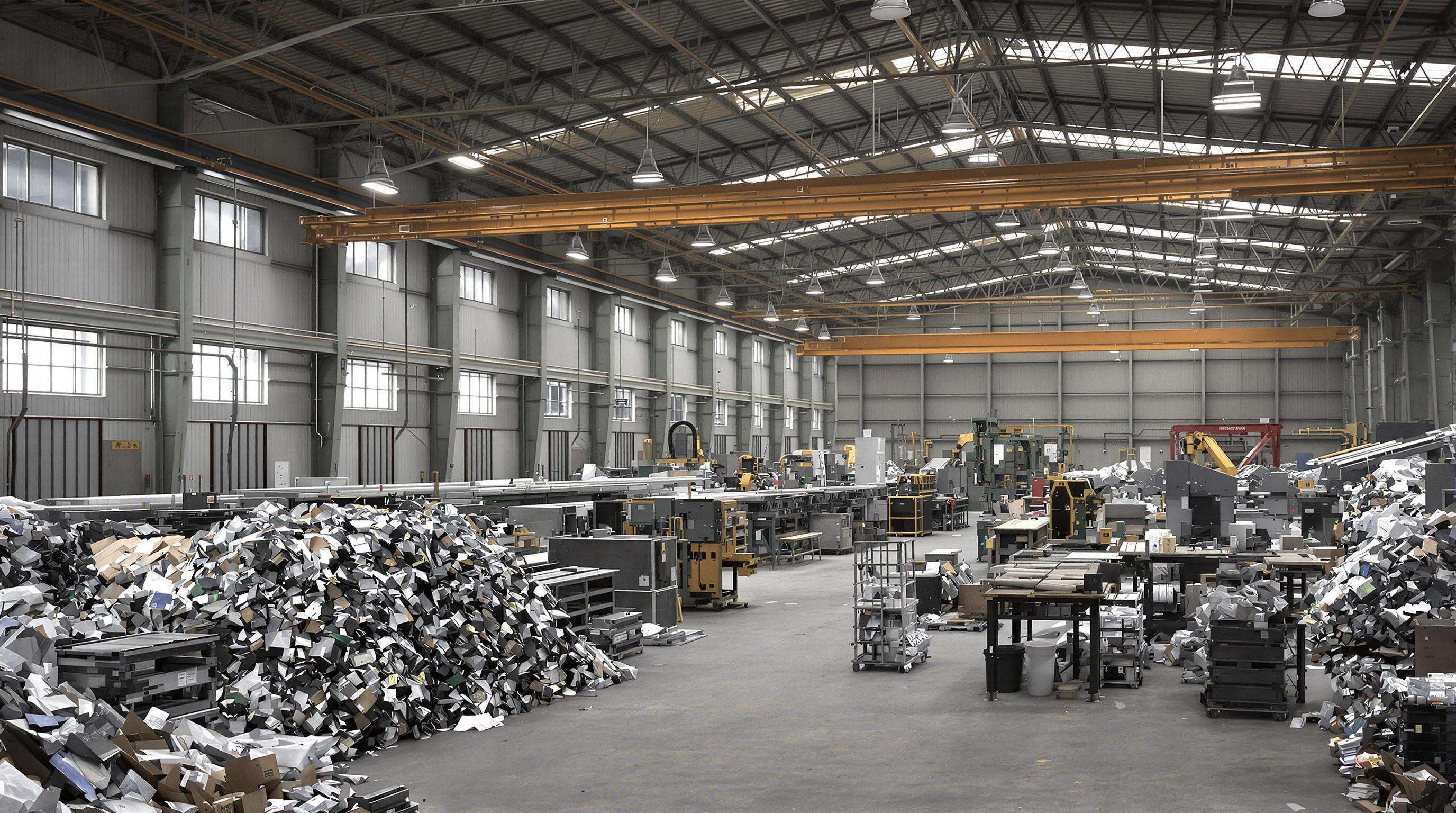 Modern truss fabrication factory with machines, steel trusses, and minimal material waste