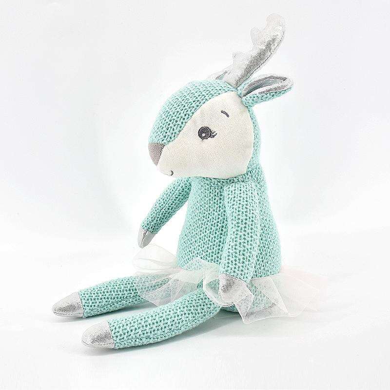 Customize Blue Elk Stuffed Animal Knitted Plush Toy for Baby Gift