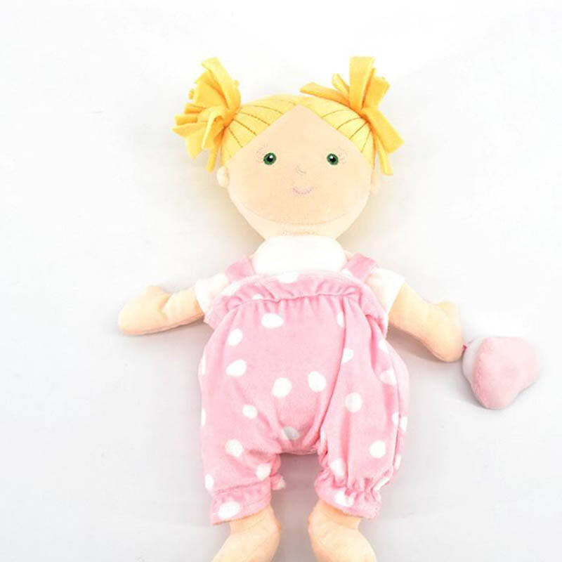 Cutom Kawaii Sleeping Cuddle Buddy Baby Doll Plush Toy for Girls Wear Pink Polka Dot Suspender Trousers