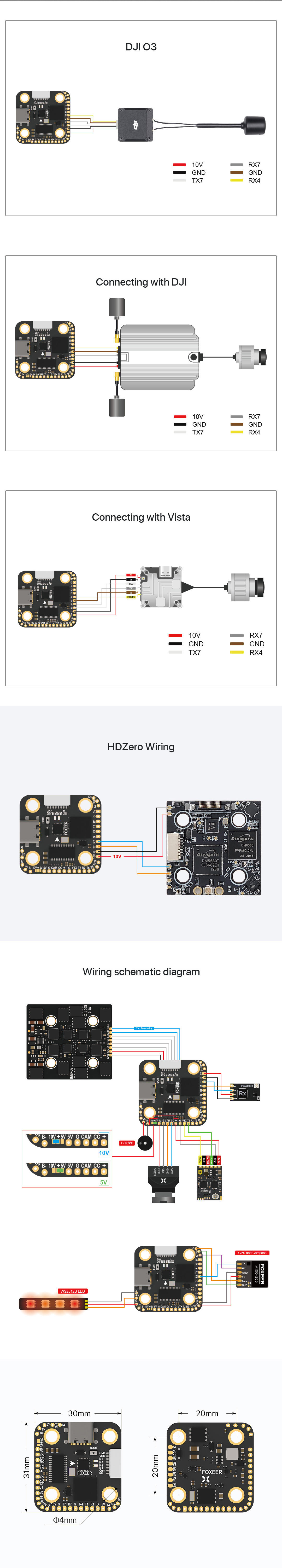 Foxeer H7 / H7 Mini H743 Mpu6000 Dual Bec Barometer Flight Controller 4-8s Lipo 30.5x30.5mm 20x20mm For Fpv Racing Drones Uav factory