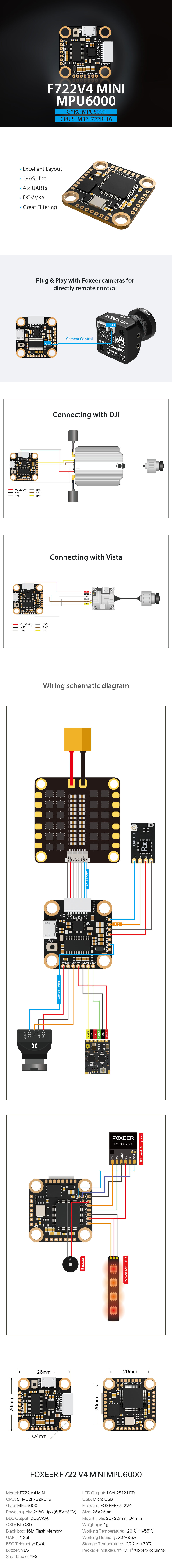 For Foxeer F722 V4 Mini Mpu6000 5v Bec Osd Blackbox Flight Controller 20x20mm 2-6s Lipo For Fpv Freestyle Drones Diy Parts supplier