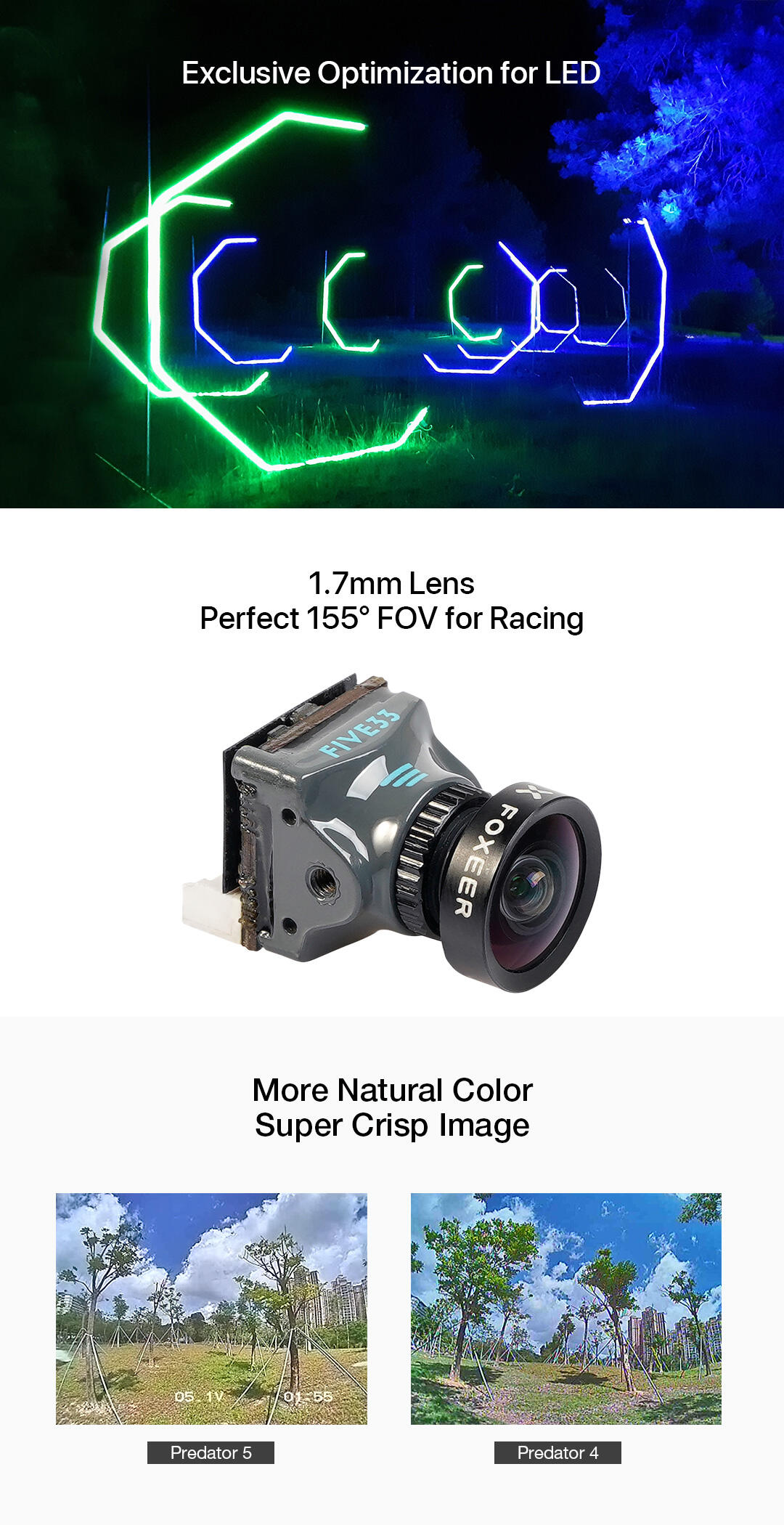 Foxeer Predator 5 Nano Five33 Edition Hv Flip Ntsc 1000tvl 4:3/16:9 Pal/ntsc Switchable Fpv Camera Osd For Fpv Racing Drones Uav manufacture