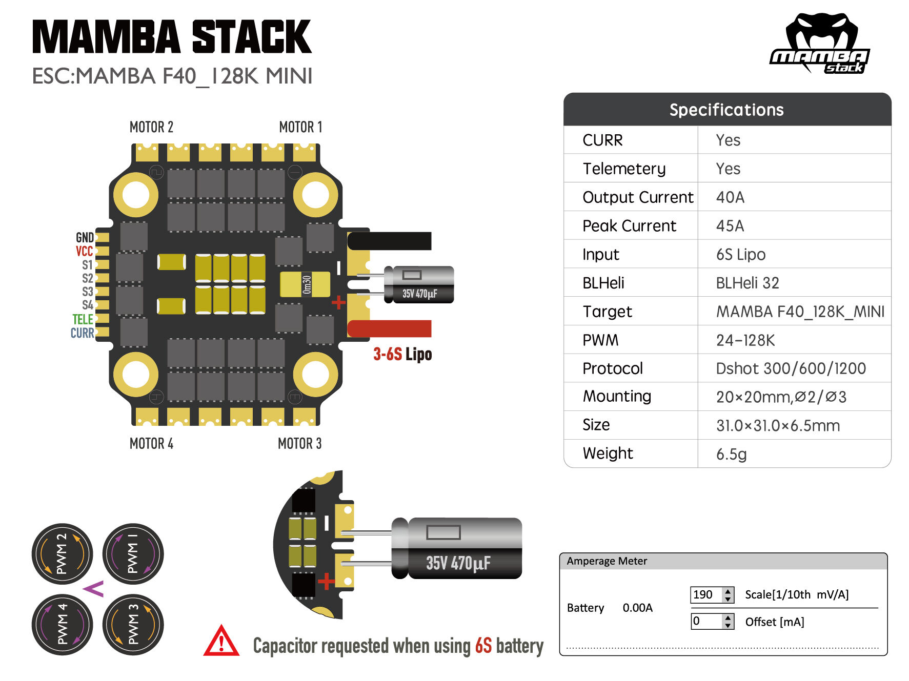 DIATONE MAMBA  F40_128K BL32 MINI 4IN1 ESC 40A 6S Dshot1200 Electronic Speed Controller Drone Parts 20mm details