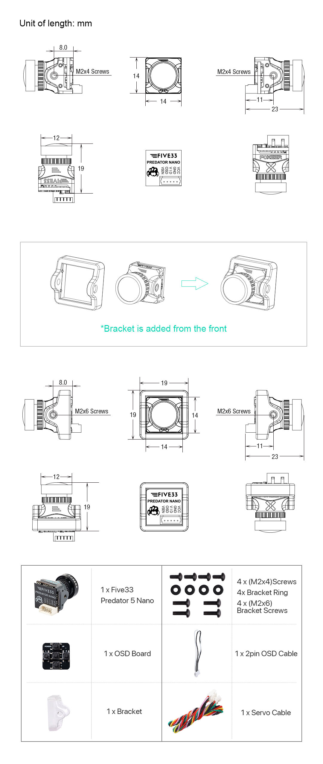 Foxeer Predator 5 Nano Five33 Edition Hv Flip Ntsc 1000tvl 4:3/16:9 Pal/ntsc Switchable Fpv Camera Osd For Fpv Racing Drones Uav manufacture