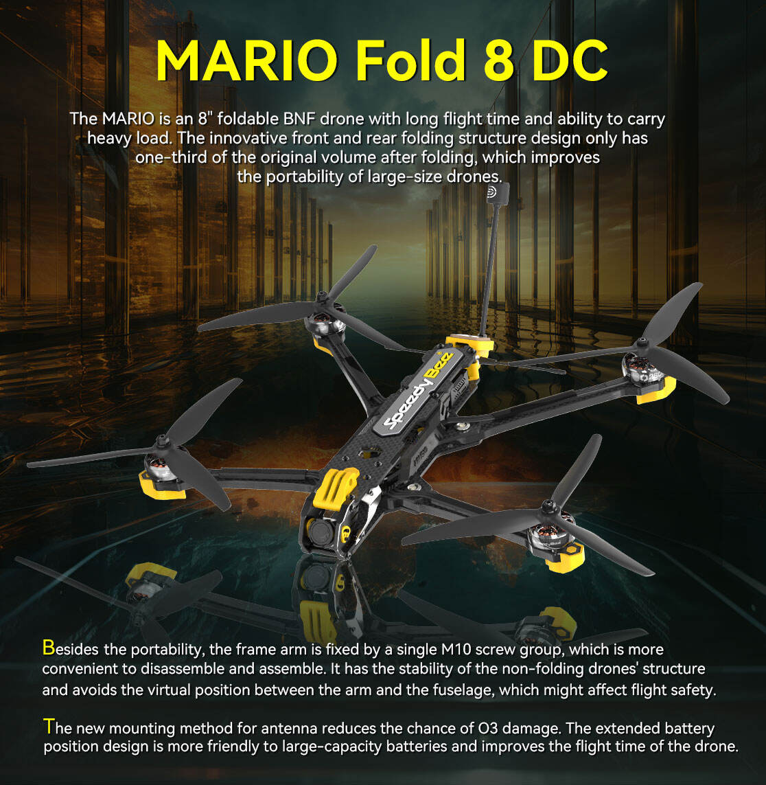 Mario Fold 8 Dc 360mm Long Range Analog Hd Uav Frame Kit 8inch Fpv Frame O3 Air Unit/vista Vtx Fpv Racing Freestyle manufacturing