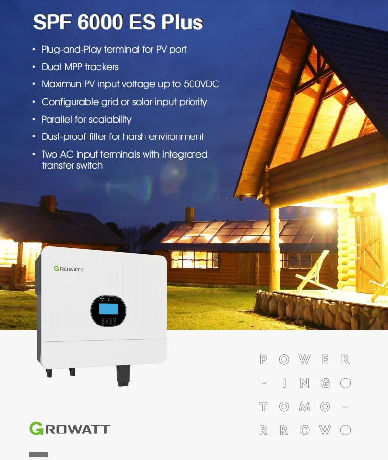 Growatt Power Inverter 3kw 5kw 6kw Singe Phase Solar Energy Off Grid Inverter Pure Sine Wave Inverter Growatt Spf 6000 Es Plus factory