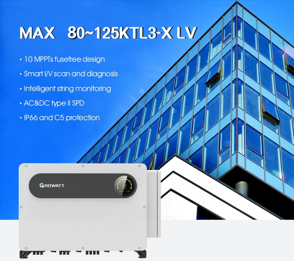 Growatt MAX 125KTL3-X LV 3-Phase Industrial Inverter On Grid 125kw Solar Inverter supplier