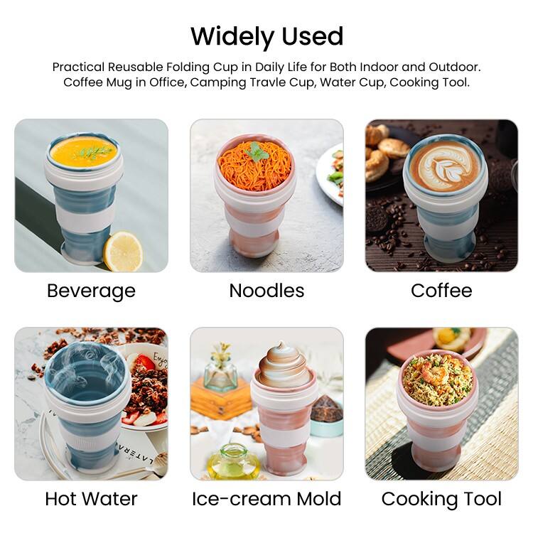 550ml Silicone Foldable Travel Water Cup Coffee Mugs with Lid factory