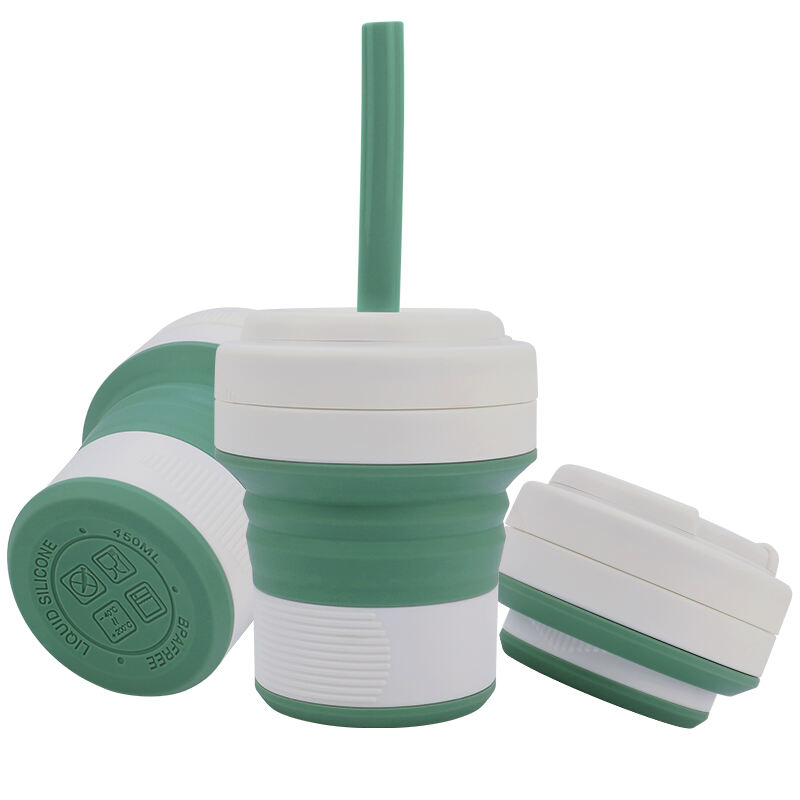 Reusable Silicone Collapsible Cup 450ml With Lid And Straw