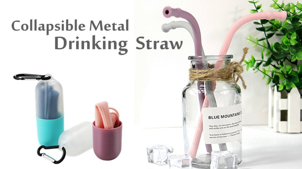 Reusable Silicone Foldable Drinking Straws Set with Case details