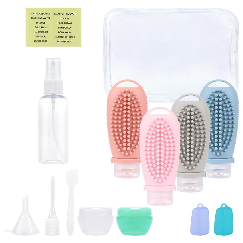 12 Pack Plastic Cream Jar Squeeze Silicone Travel Bottles Set With Brush