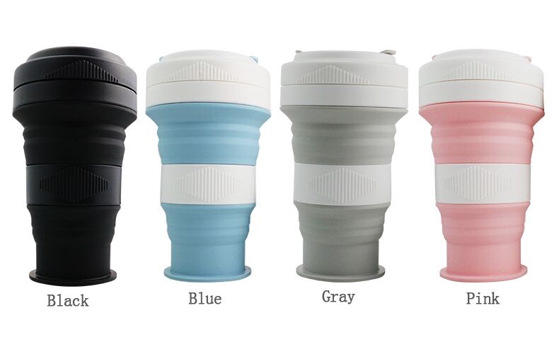 550ml Silicone Foldable Travel Water Cup Coffee Mugs with Lid manufacture