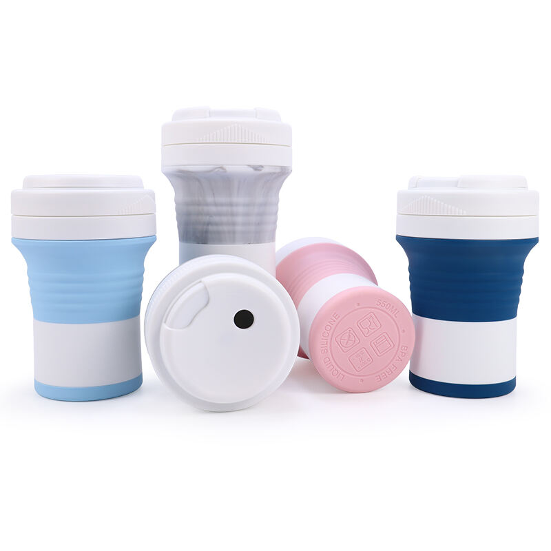 550ml Silicone Folding Coffee Mugs Cola Water Cup With Lid And Straw manufacture