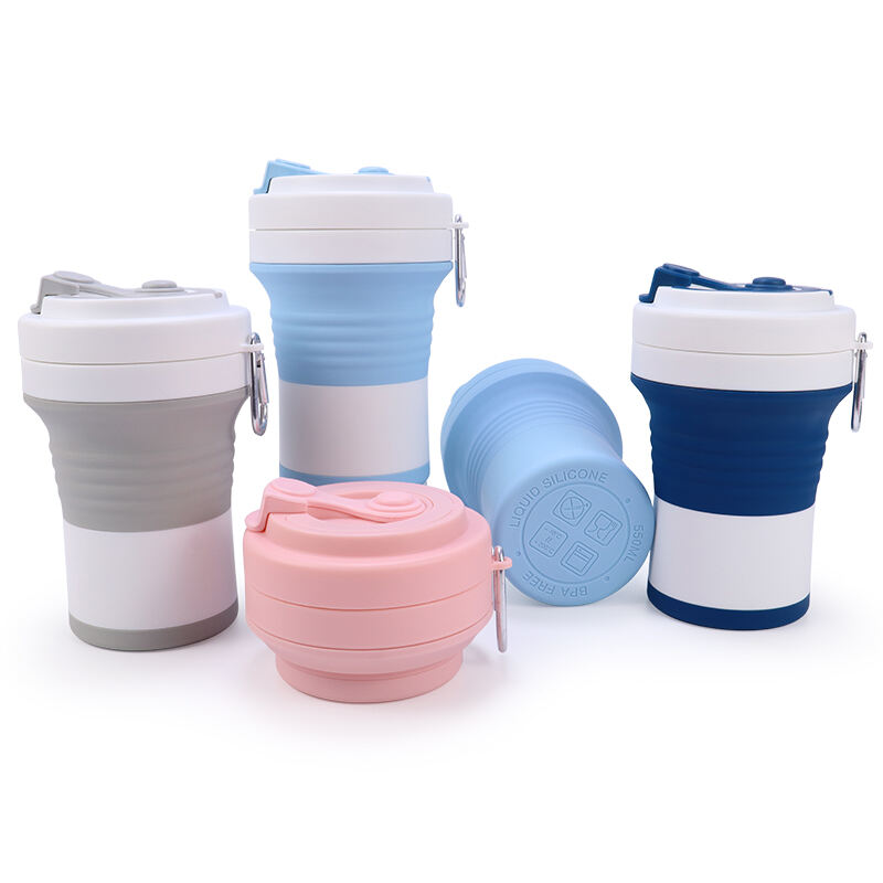 550ml Reusable Silicone Folding Cups with Lid for Travel Giveaways details