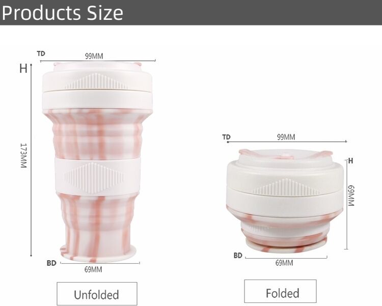 550ml Silicone Foldable Travel Water Cup Coffee Mugs with Lid factory