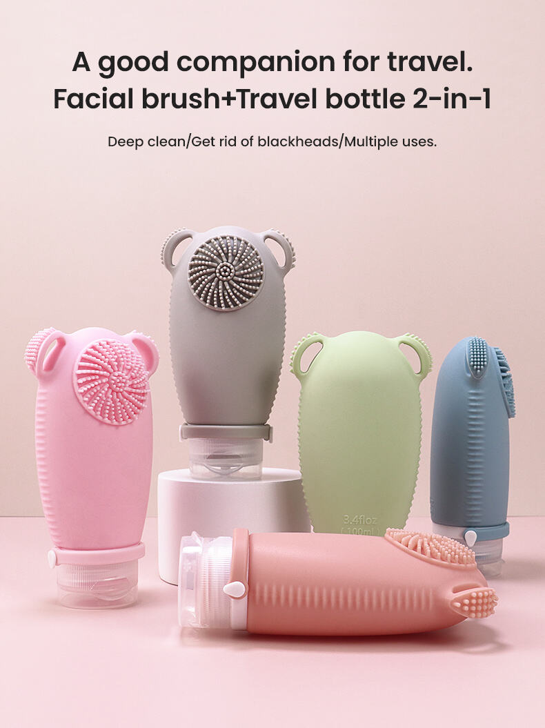 4 Pack 100ML Cosmetic Travel Bottle Set with Face Cleanser Brush supplier