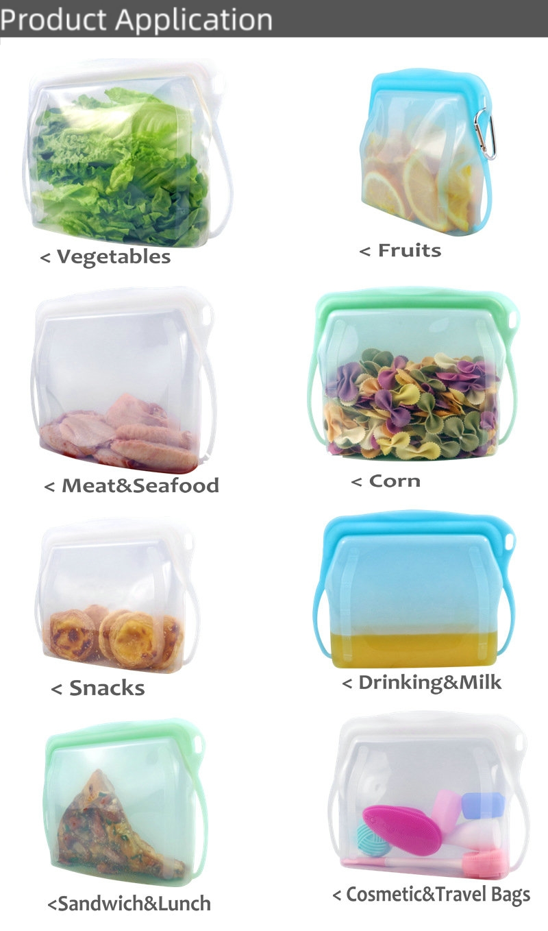 Eco Friendly Airtight Silicone Food Storage Zipper Bag 500ml 1000ml manufacture