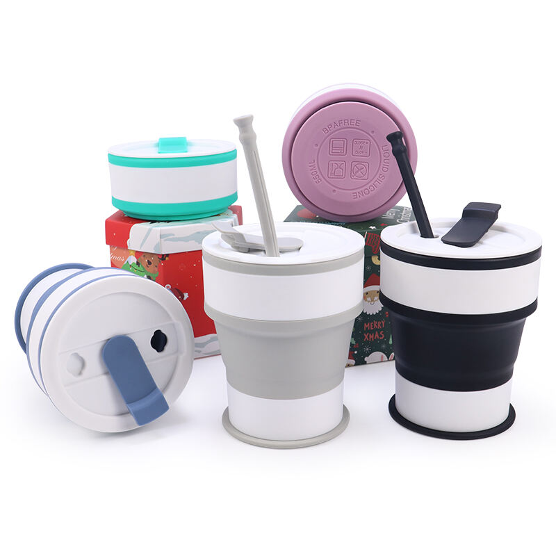 550ml Silicone Foldable Coffee Mugs With Lid And Straw supplier