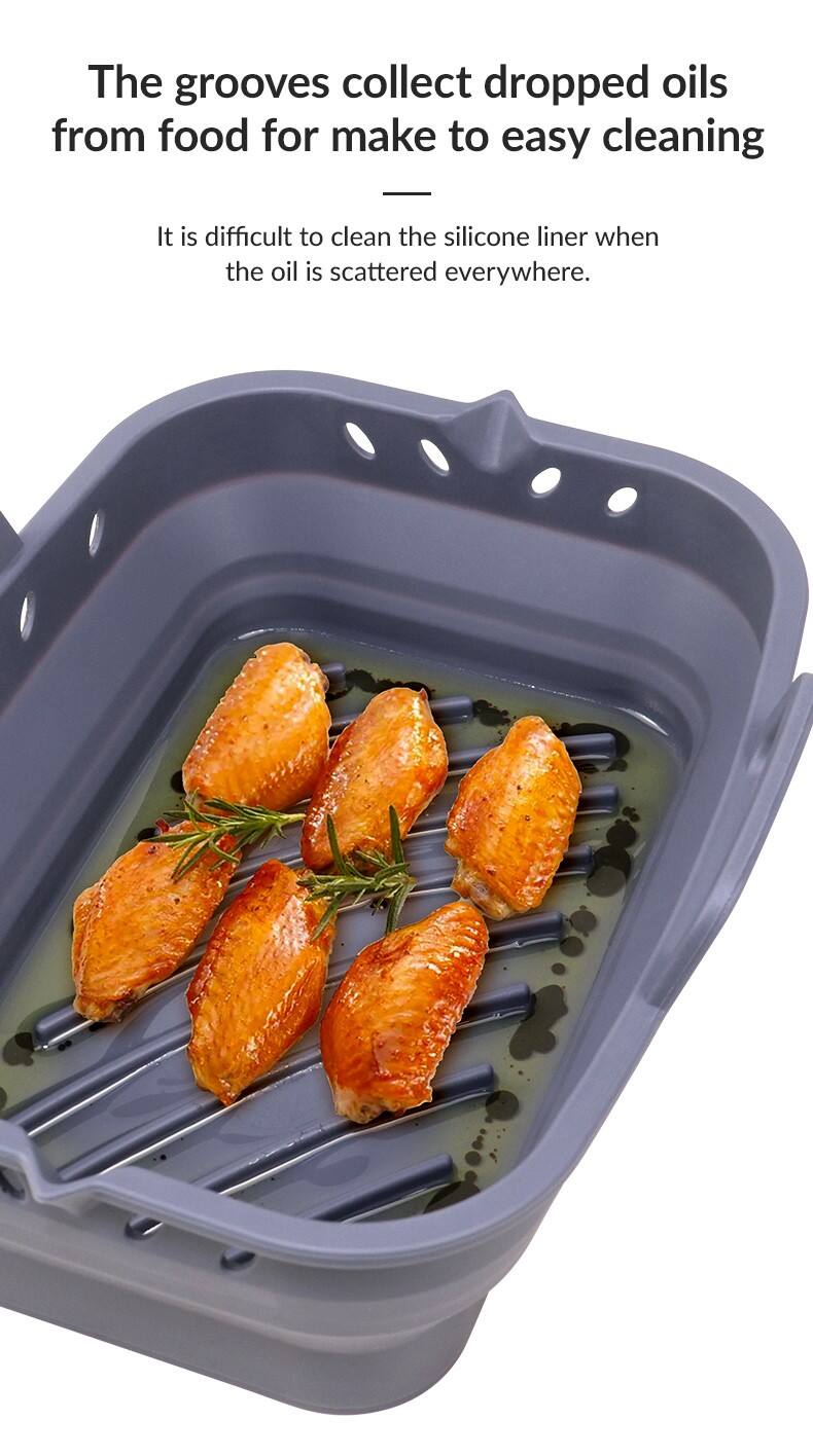 2 Pack Rectangel Foldable Silicone Airfryer Liners Set for Dual Air Fryer manufacture