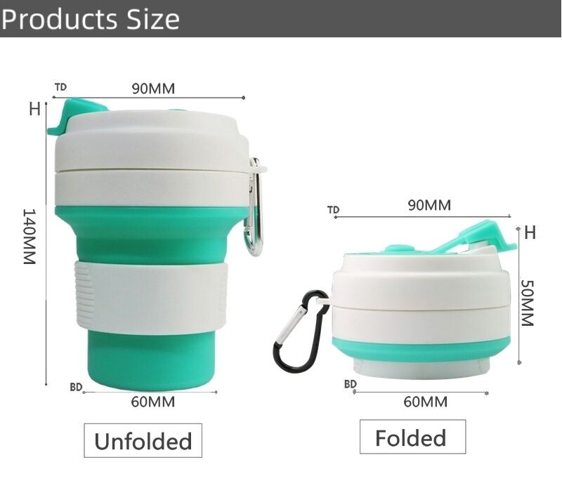 Top Sale Black Green Silicone Foldable Travel Coffee Cup Mugs 350ml factory