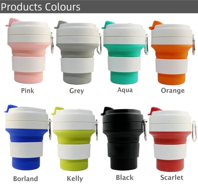 Top Sale Black Green Silicone Foldable Travel Coffee Cup Mugs 350ml details