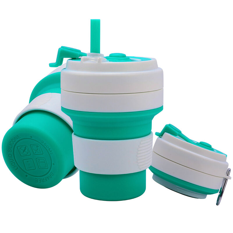 350ml Silicone Foldable Travel Coffee Mugs Water Cup With Lid And Straw