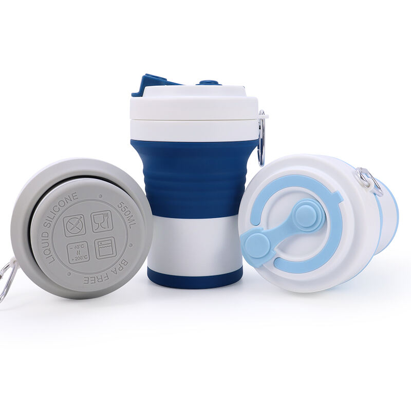 550ml Reusable Silicone Folding Cups with Lid for Travel Giveaways