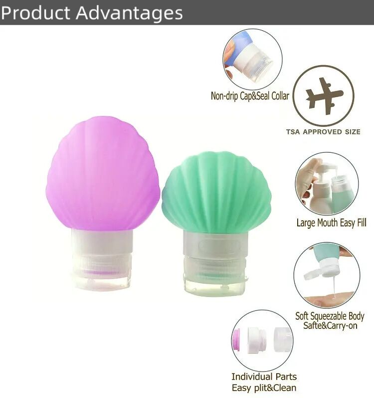 Shell Shape Leakproof Cute Empty Squeeze Silicone Travel Bottles factory