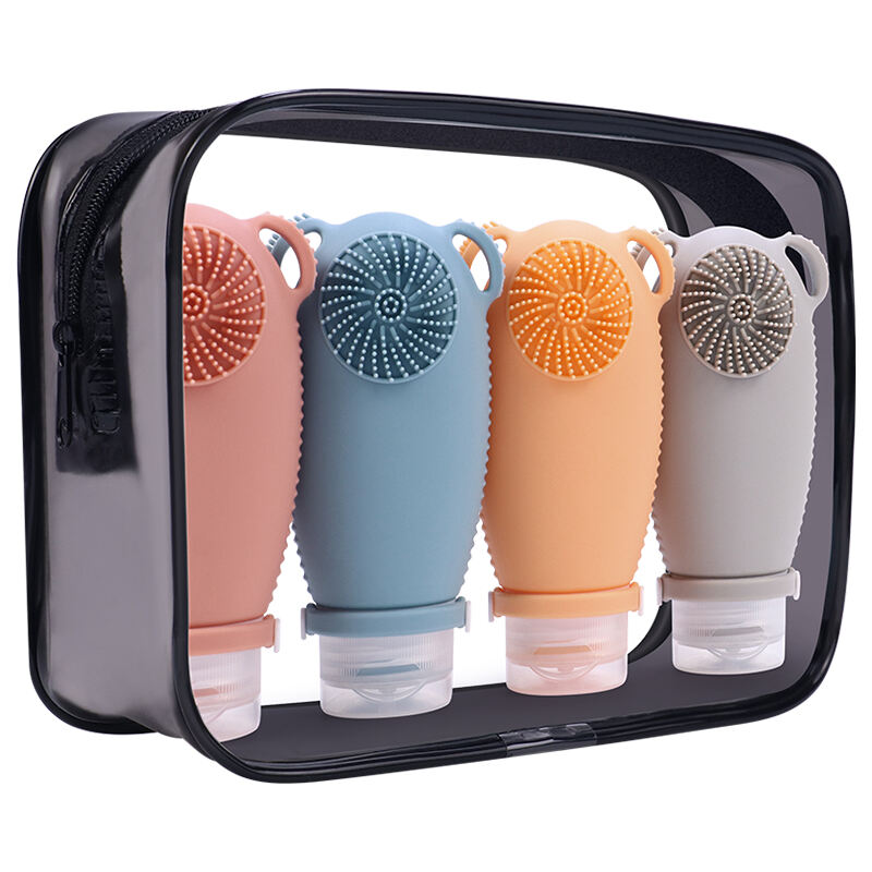 4 Pack 100ML Cosmetic Travel Bottle Set with Face Cleanser Brush