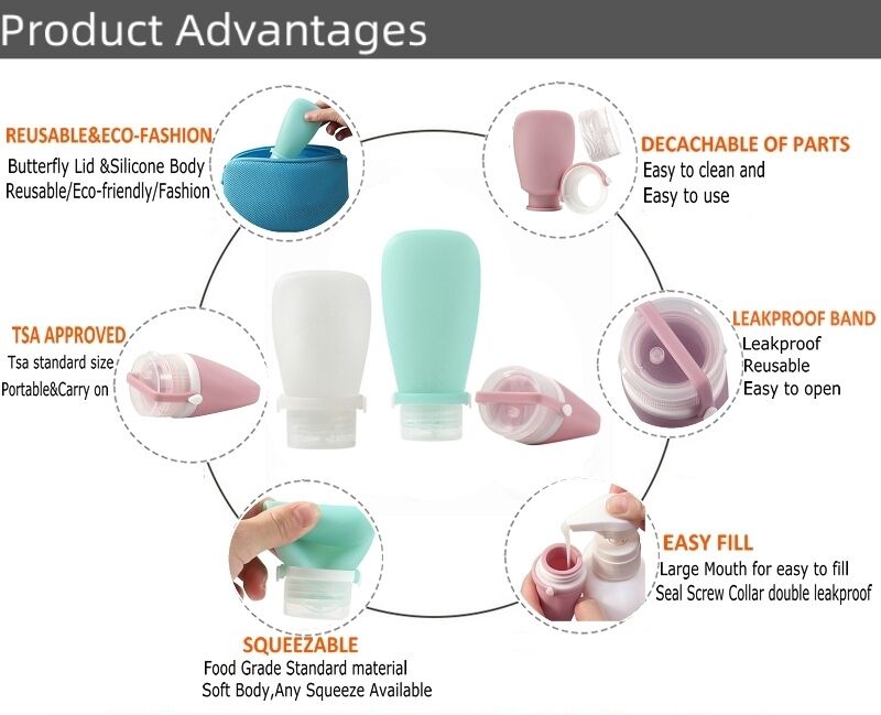 Leakproof Refillable Squeeze Silicone Travel Size Bottle details