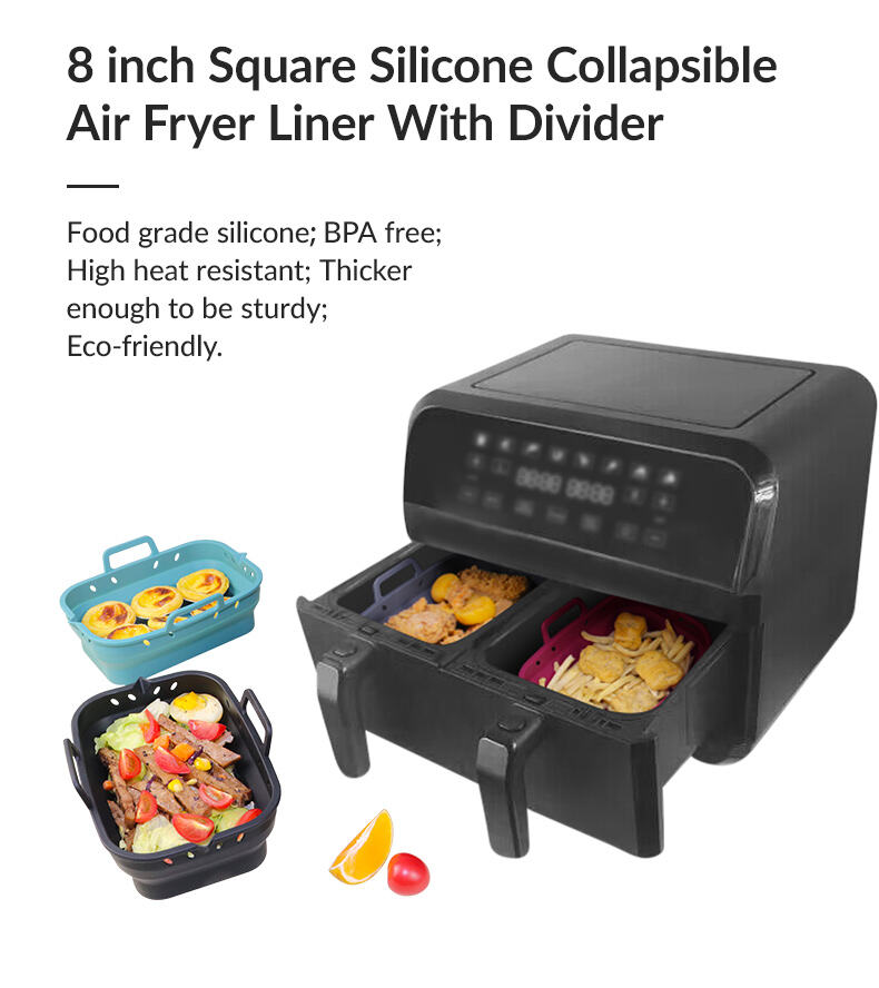 2 Pack Rectangel Foldable Silicone Airfryer Liners Set for Dual Air Fryer manufacture