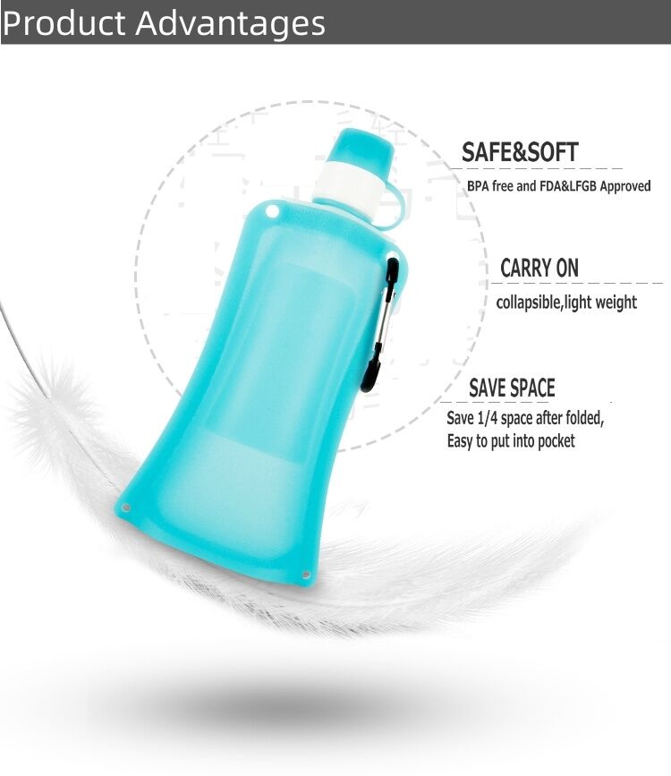 500ml Reusable Silicone Folding Travel Water Pouch Bag/Bottle details