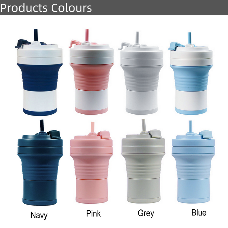 550ml Reusable Silicone Folding Cups with Lid for Travel Giveaways details