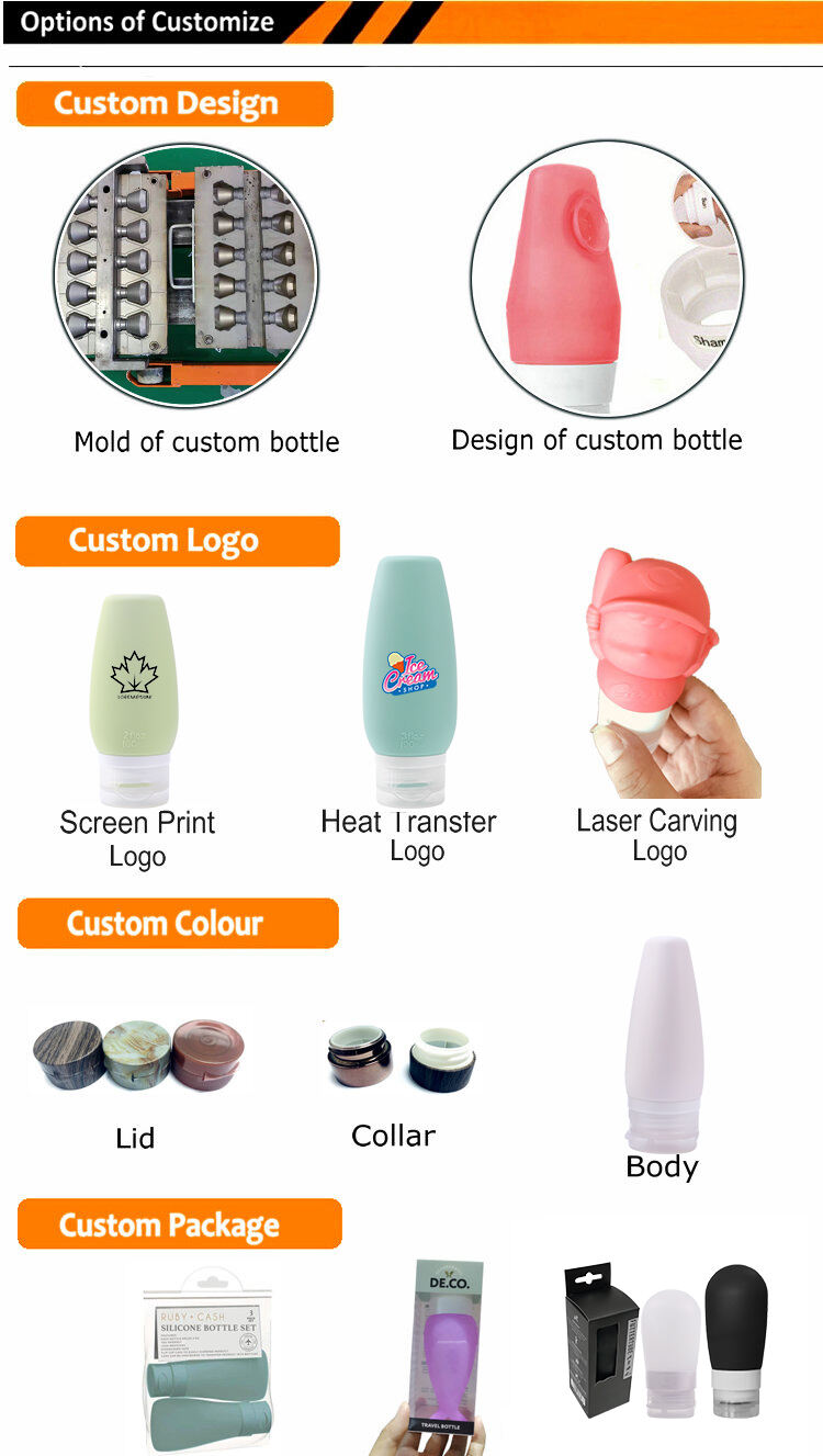 60ml/90ml Leak Proof Refillable Squeezable Container Silicone Travel Bottles factory