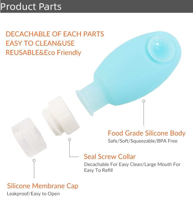 100ml Reusable Squeezable Silicone Travel Bottle With Suction Cup details