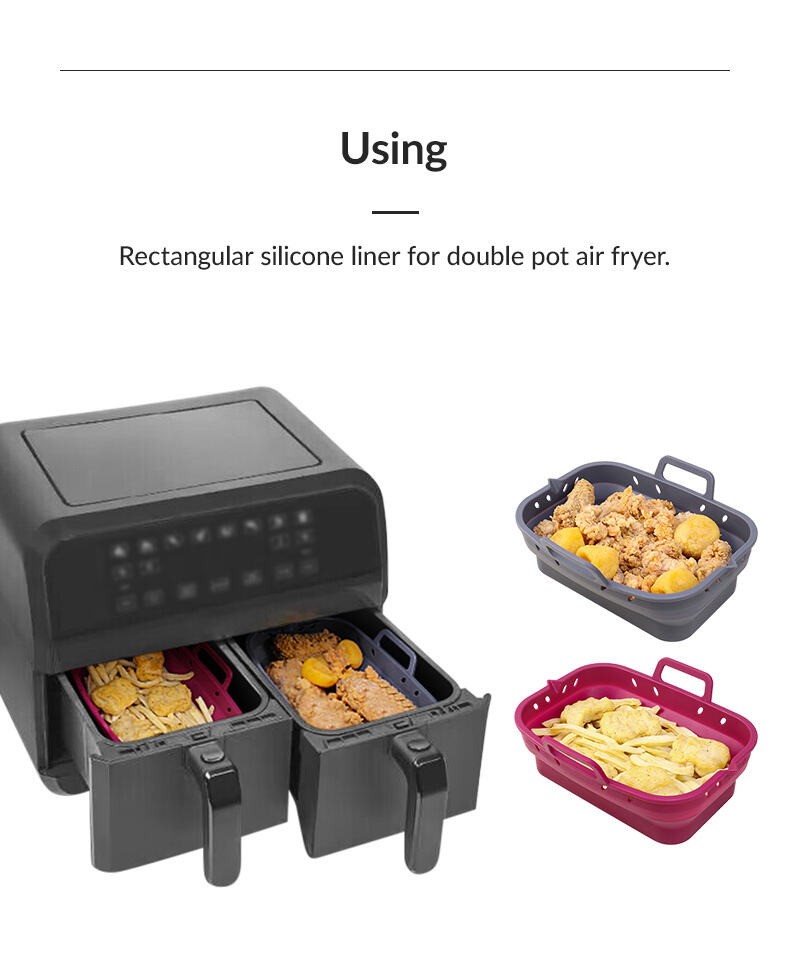 2 Pack Rectangel Foldable Silicone Airfryer Liners Set for Dual Air Fryer details