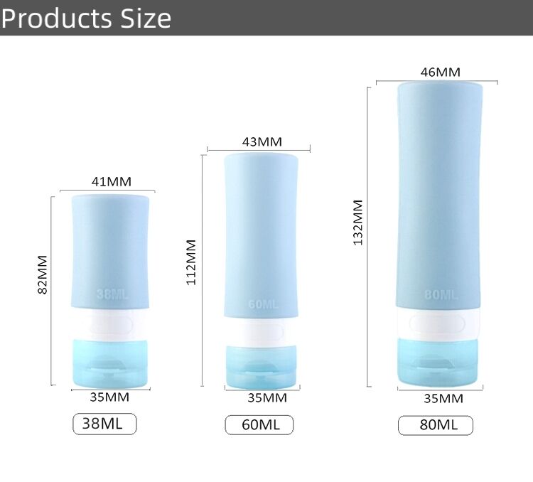 38ml 60ml 80ml Empty Squeeze Silicone Cosmetic Travel Bottle Set factory