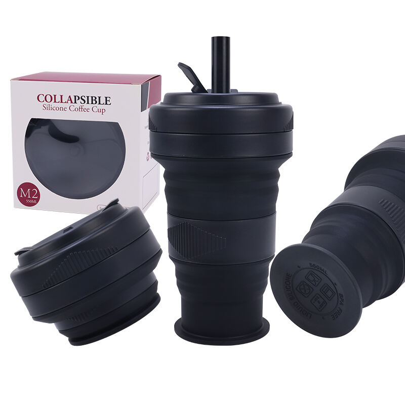 550ml Silicone Foldable Travel Water Cup Coffee Mugs with Lid