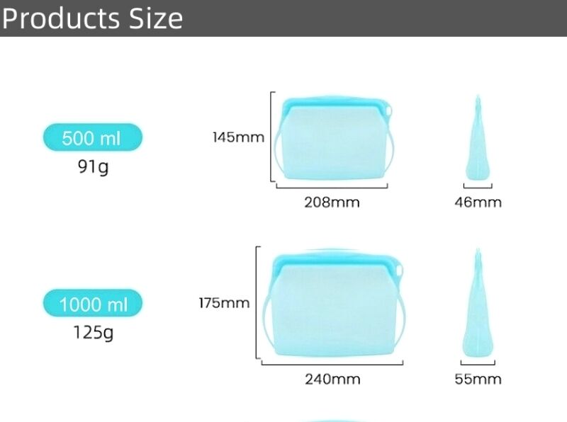 Eco Friendly Airtight Silicone Food Storage Zipper Bag 500ml 1000ml supplier