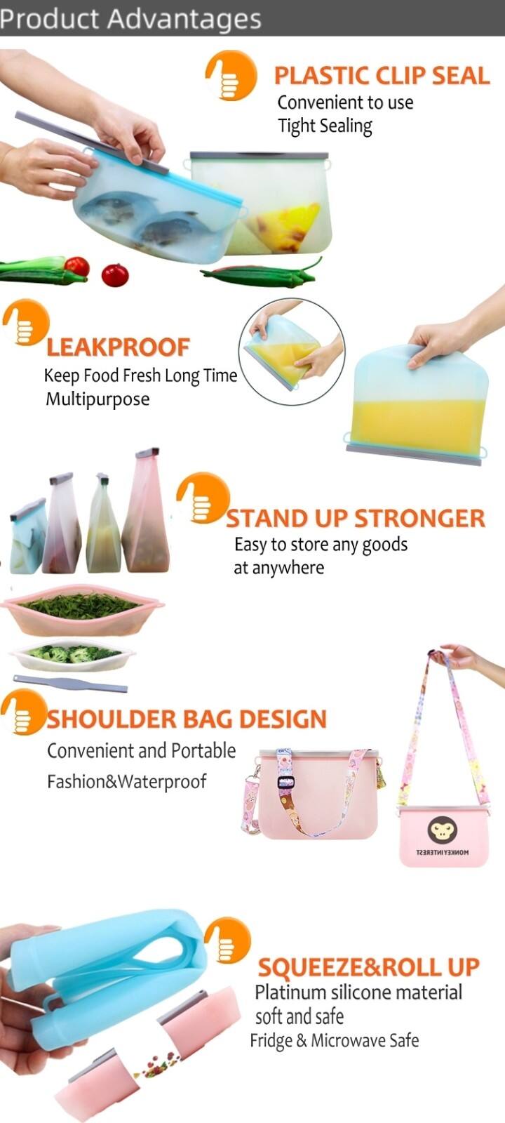 500ml 1000ml 1500ml Silicone Reusable Zip Lock Food Storage Bag supplier