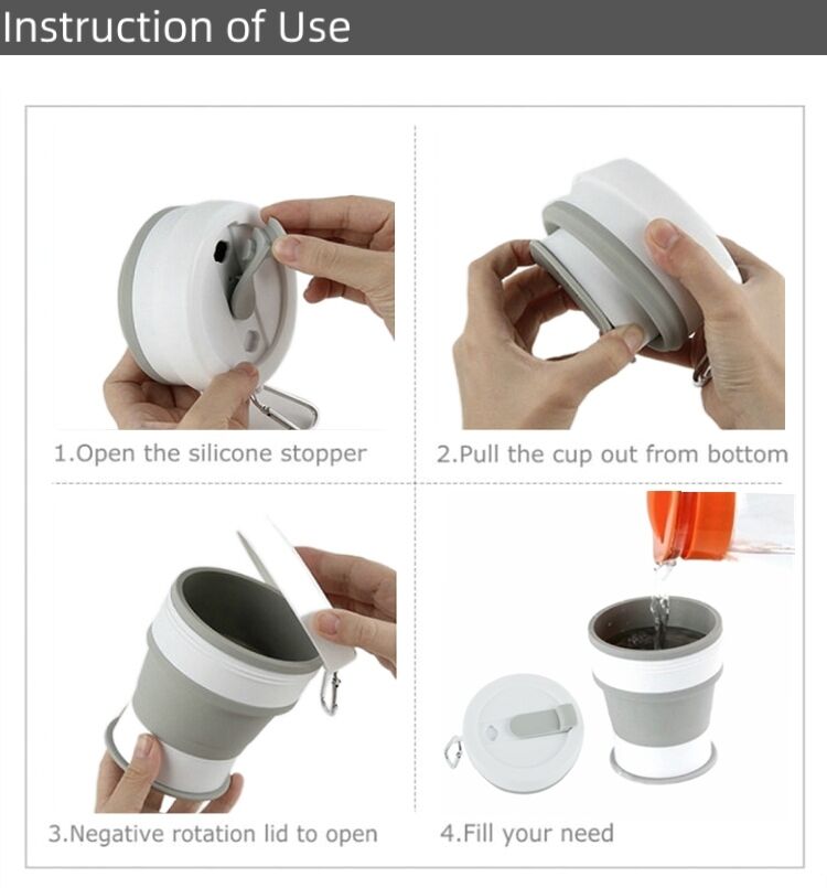 550ml Silicone Foldable Coffee Mugs With Lid And Straw manufacture