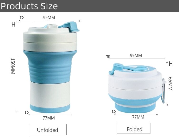 550ml Reusable Silicone Folding Cups with Lid for Travel Giveaways supplier