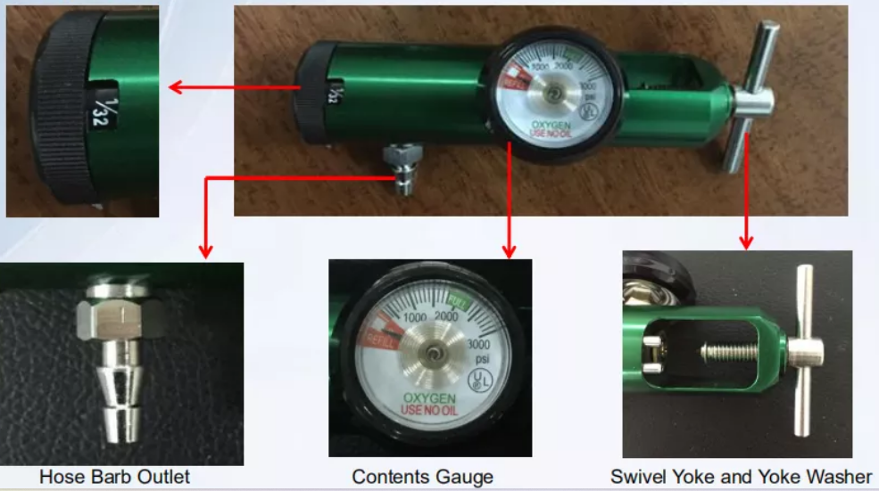 CGA 870 Medical Aluminum Brass 0/8/15/25lpm Oxygen Pressure Gas Regulator details