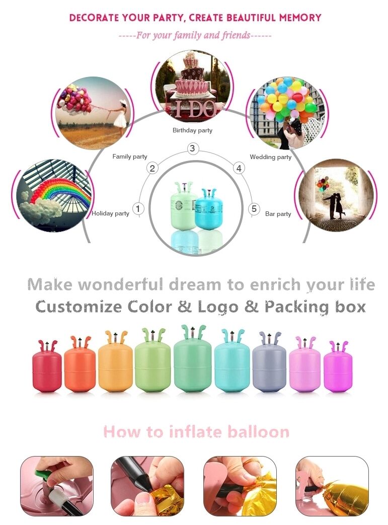 Disposable 0.95L 1L 1.1L 1.5L 2.2L 3.3L Helium gas cylinder 20 30 50 70 100 balloons with nozzle and ribbon factory