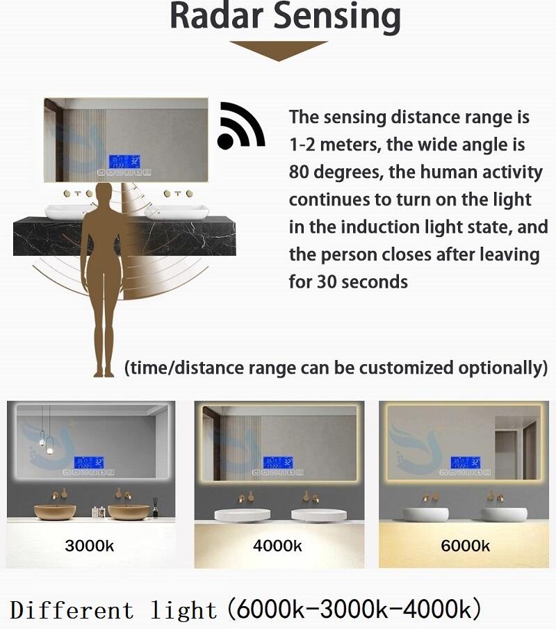 Six Button Bluetooth Radar Sensing Time Temperature Bathroom Mirror Dimmer Switch Led Light Mirror Touch Sensor Switch factory