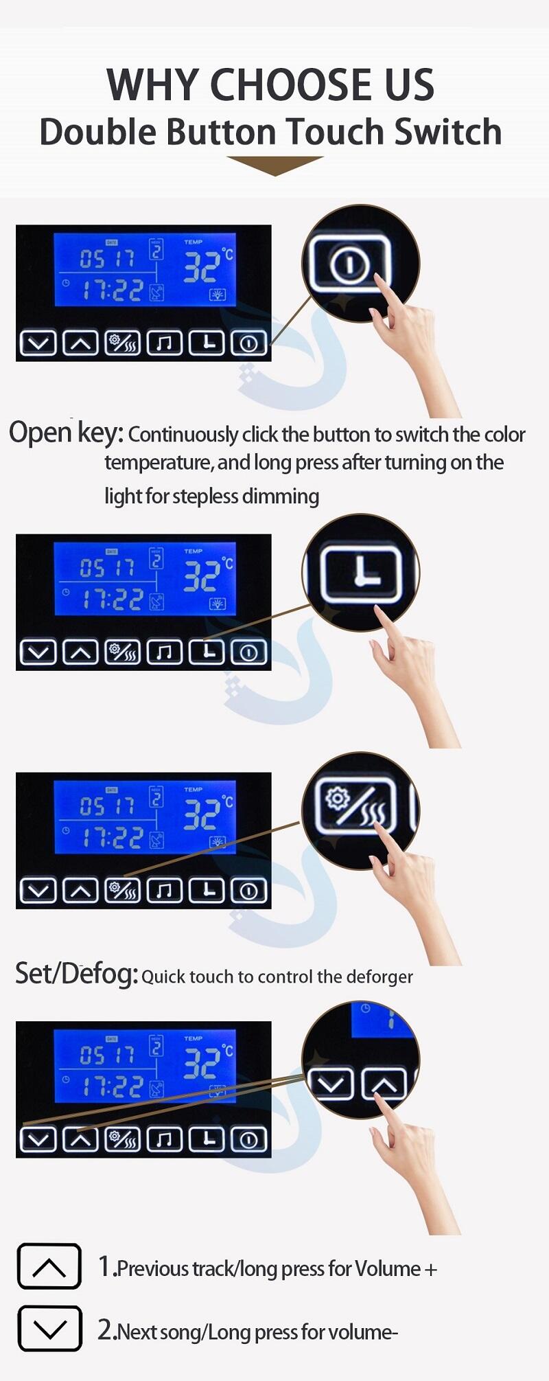 Bluetooth 12V Tri Color Led Touch Dimmer Capacitor Sensor Switch for Bathroom Mirror Time Temperature Display Music manufacture