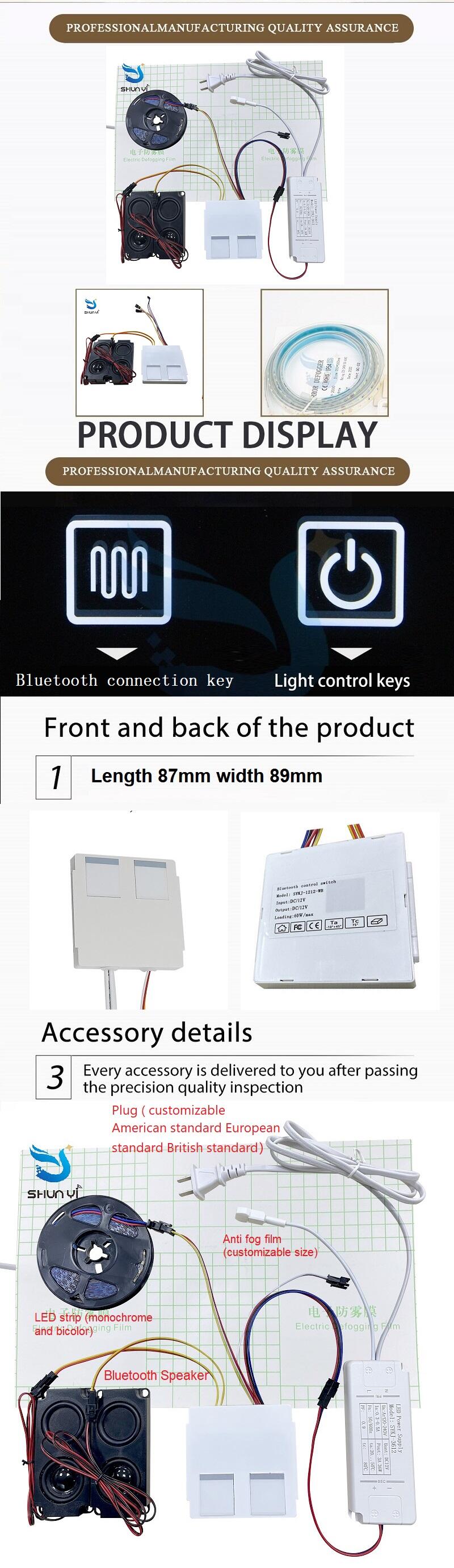 New double button Bluetooth bathroom smart touch mirror LED dimmer switch touch sensor switch With Music and anti-fog manufacture