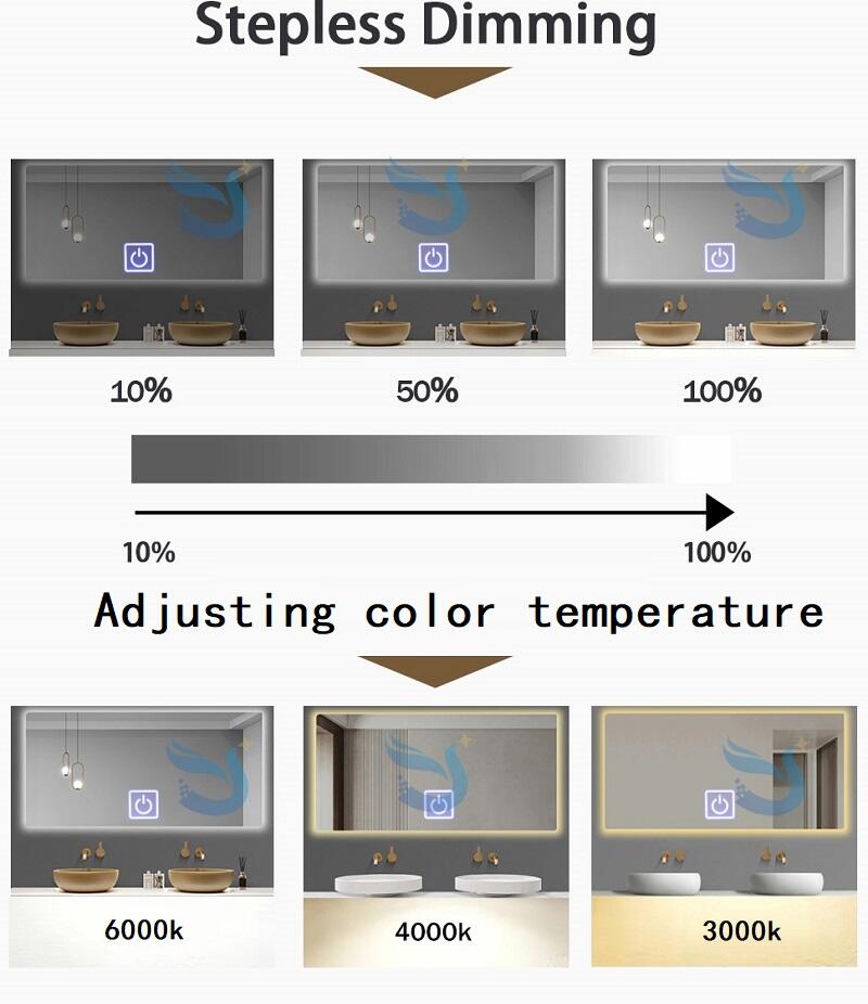 High Power 120W Single Key Monochrome Smart Bathroom Mirror Dimmer Switch Led Light Mirror Touch Sensor Switch manufacture