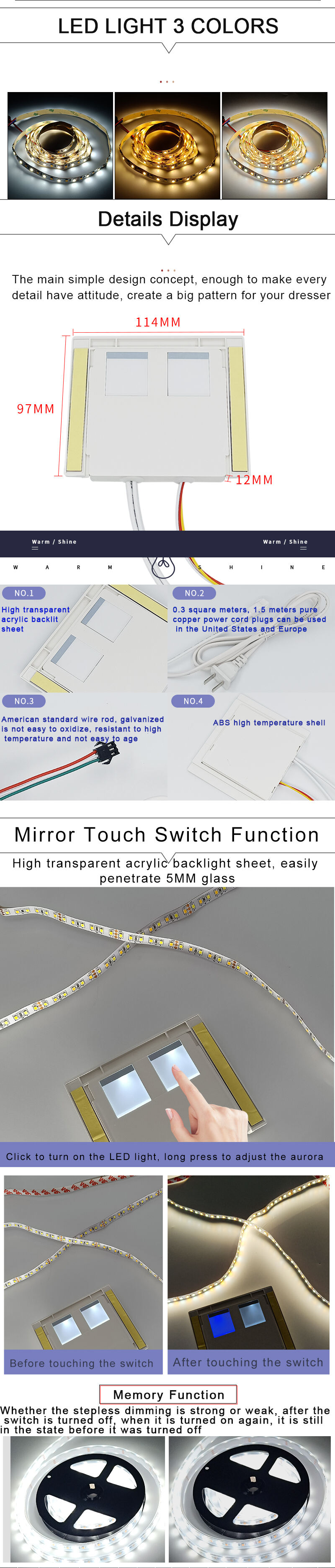 Factory Direct Smart Led Strip Light Controller Touch Switch 12v Capacitive Mirror Touch Sensor Switch manufacture