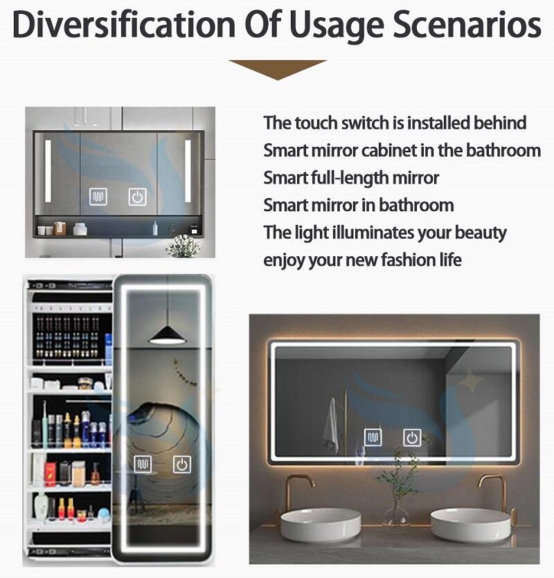 New double button Bluetooth bathroom smart touch mirror LED dimmer switch touch sensor switch With Music and anti-fog details